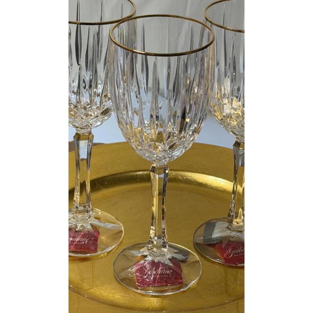 Set of 3‎ Gorham Crystal Wine Glasses with Gold Rim – New with Tags - Picture 3 of 11